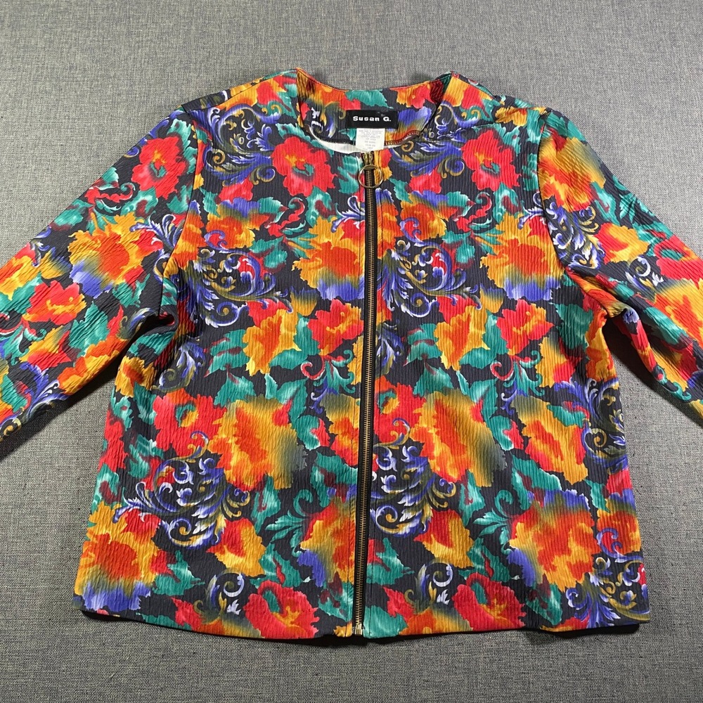 Susan G. Floral Jacket Womens Large Multicolor Full Zip Vintage 80s 90s USA